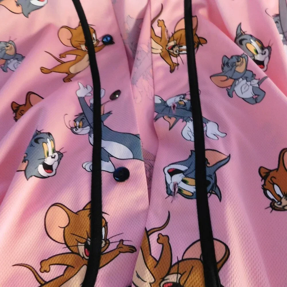 Tom and Jerry Baseball Jersey Pink Junior's Large NWT